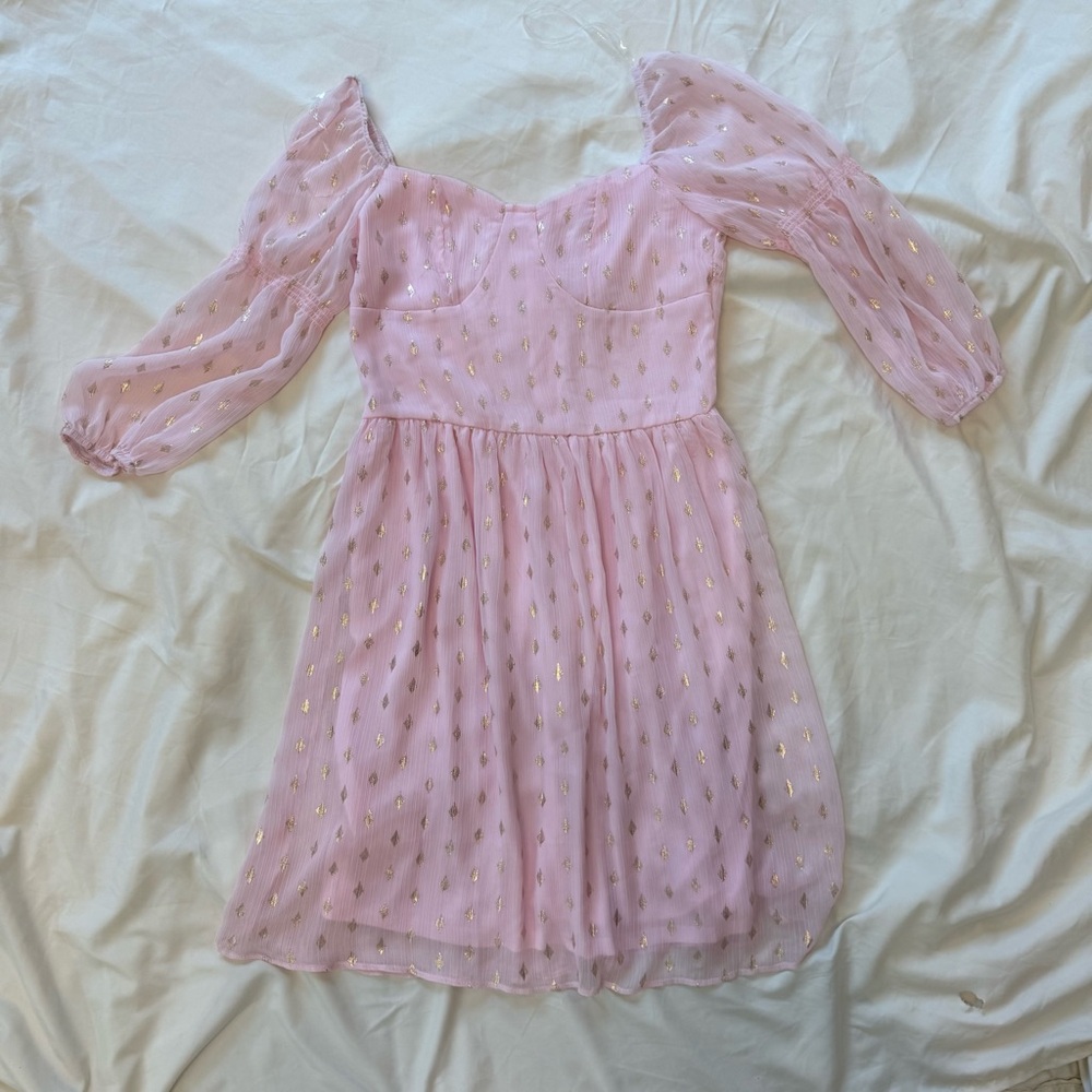 Never used.Girls elegant pink and gold long sleeve dress. Size 14 by Ava & Yelly